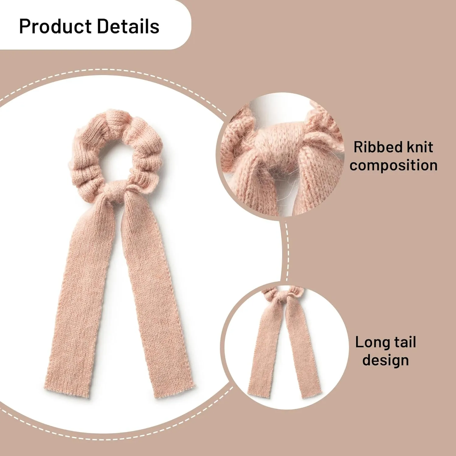 Avery Ribbed Knit Long Tail Scrunchie - Ballet Slipper | Soft Ribbed Fabric with Flowing Tails | Perfect for Ponytails & Buns | Stylish Everyday Accessory