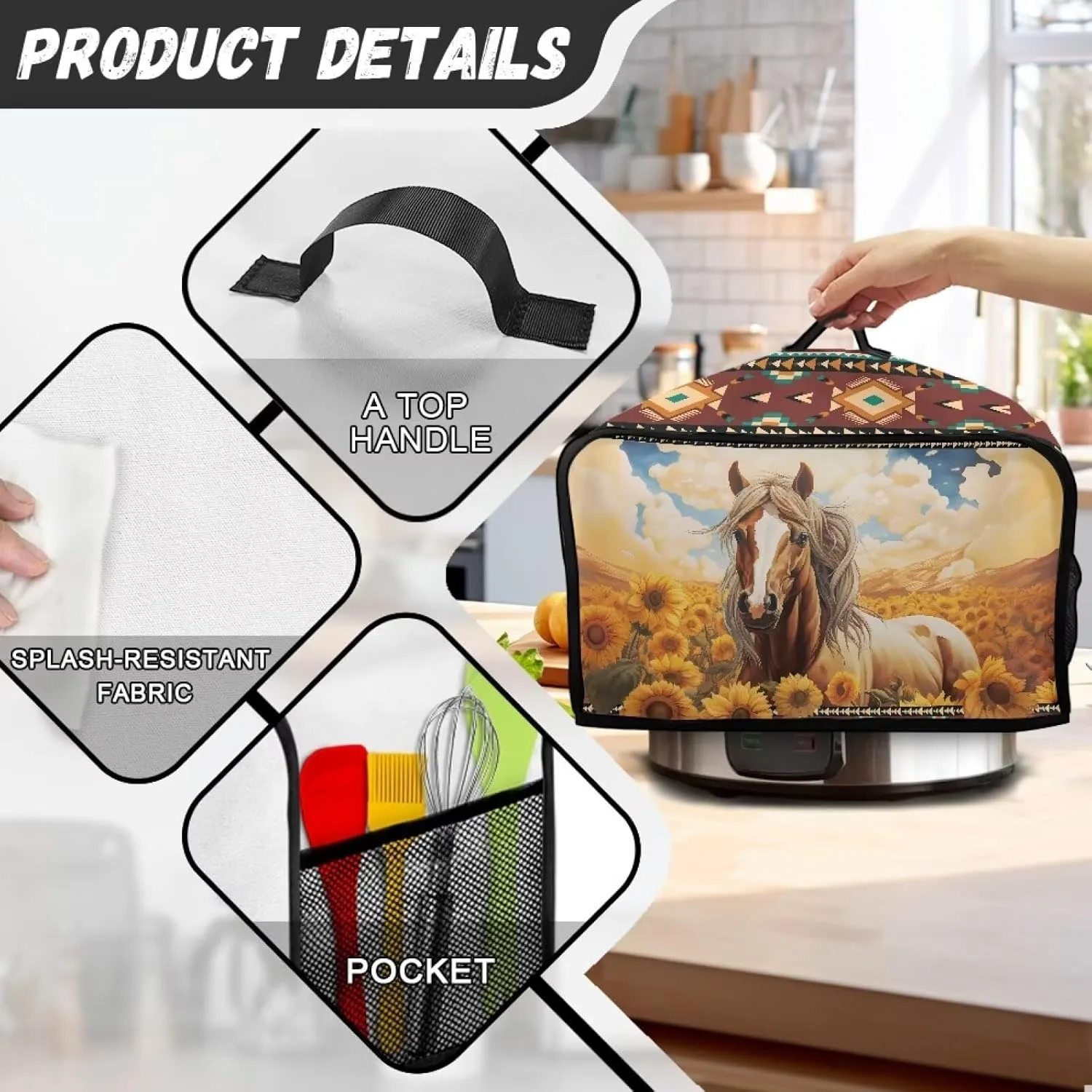 Aztec Slow Cooker Dust Cover Horse Sunflower Small Appliance Covers Southwestern Navajo Blender Cover Dust Cover Keep Appliance Clean