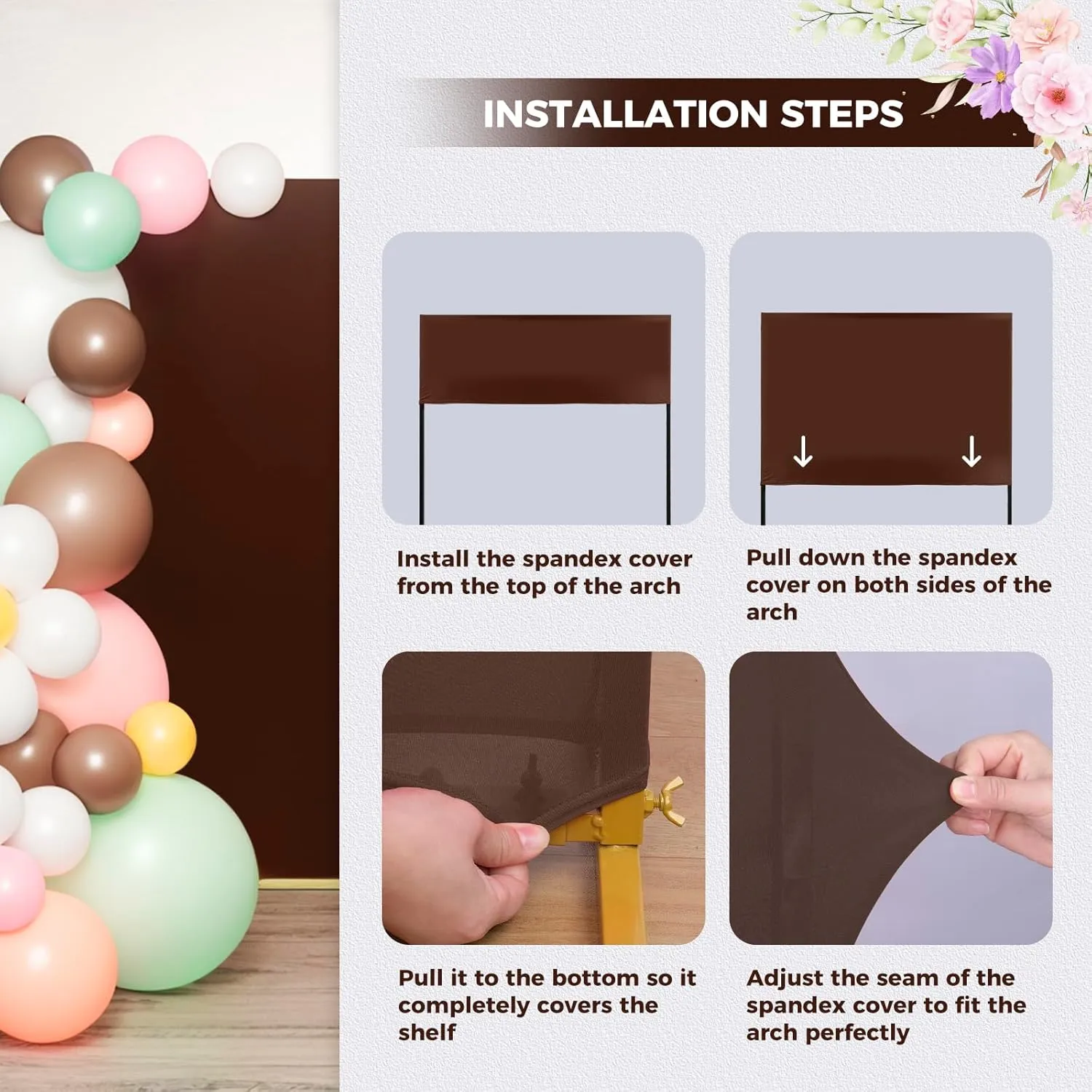 Babenest Wedding Arch Backdrop Cover, 6.6x6.6FT Brown Two-Sided Spandex Cover for Square Metal Arch Stand, Fitted Balloon Arch Cover for Party Ceremony Birthday Baby Shower Anniversary Decoration