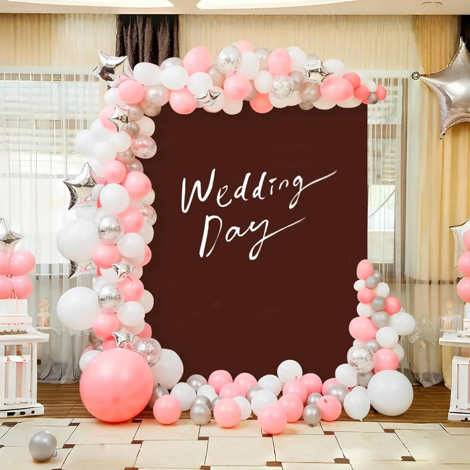 Babenest Wedding Arch Backdrop Cover, 6.6x6.6FT Brown Two-Sided Spandex Cover for Square Metal Arch Stand, Fitted Balloon Arch Cover for Party Ceremony Birthday Baby Shower Anniversary Decoration