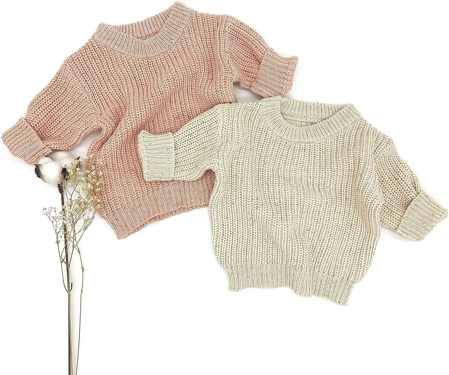 Baby Girls Boys Sweater, Pullover Speckle Oversized Cotton Chunky Knit