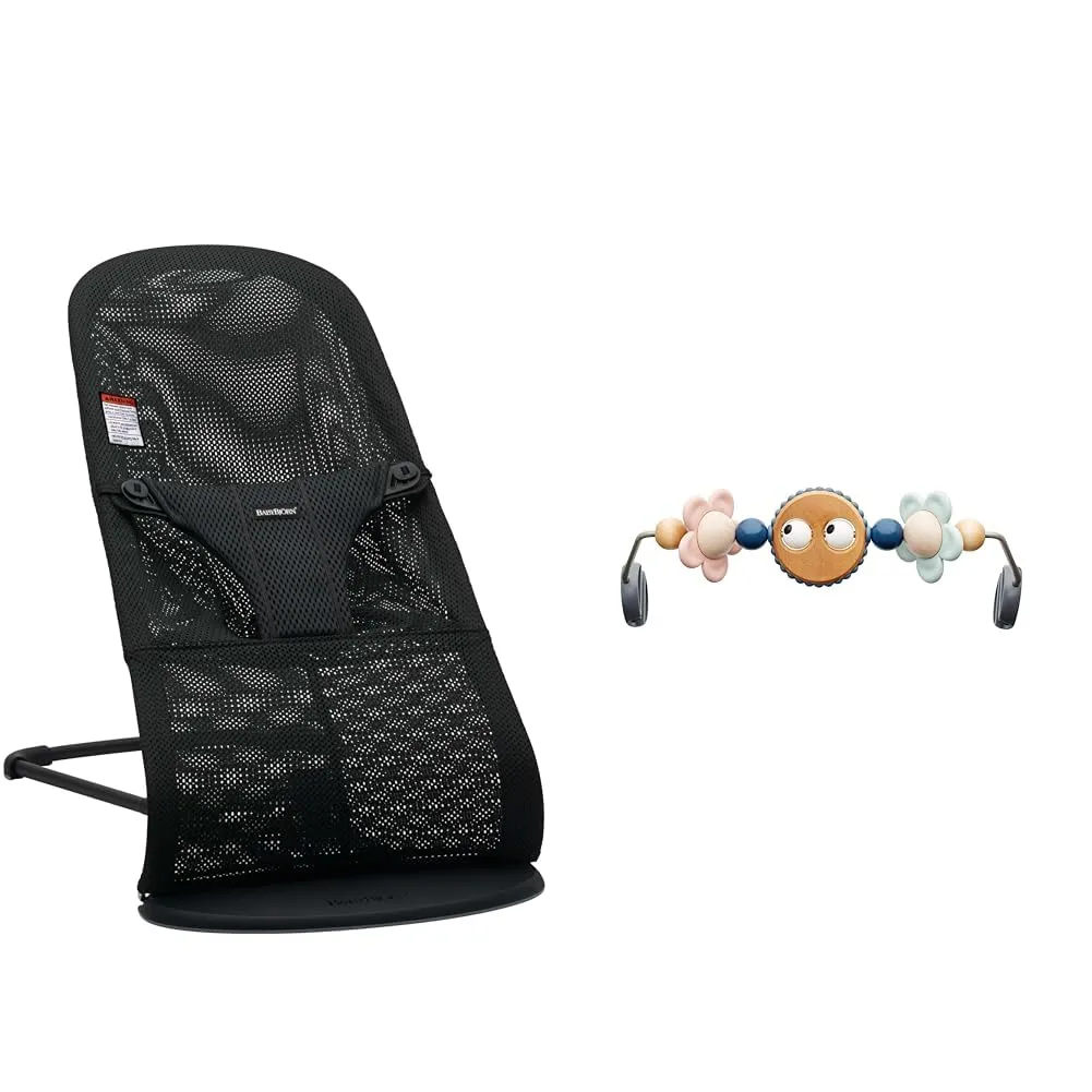 BabyBjörn Bouncer Bliss Black Frame Mesh Black (006225US) Bundle with Bouncer Toy for Bouncer Googly Eyes Pastels