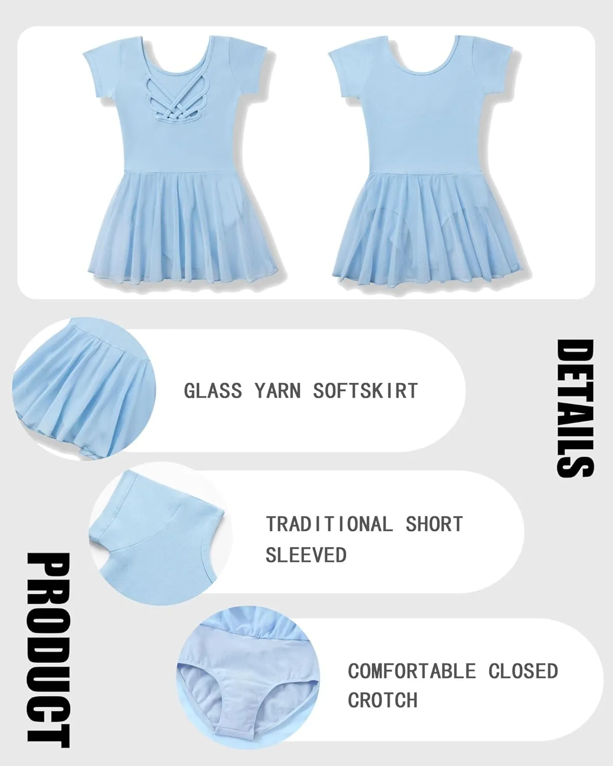 Ballet Leotards for Girls Ballet Dress Toddler Dance Leotard Short Sleeve and Criss-Cross Back, 2T-11Y
