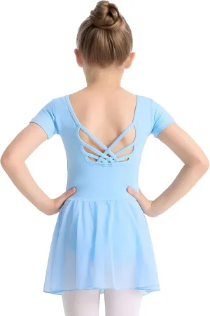 Ballet Leotards for Girls Ballet Dress Toddler Dance Leotard Short Sleeve and Criss-Cross Back, 2T-11Y