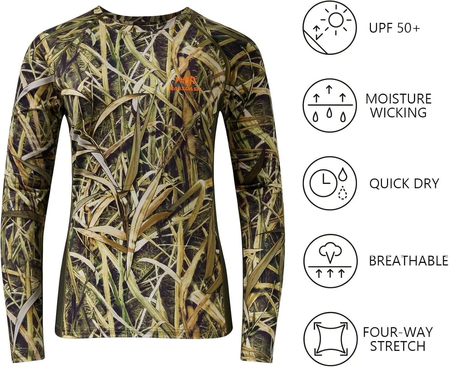 BASSDASH Women’s Camo Hunting Shirt Long Sleeve UPF 50  Sun Protection Performance Tee Fishing Hiking