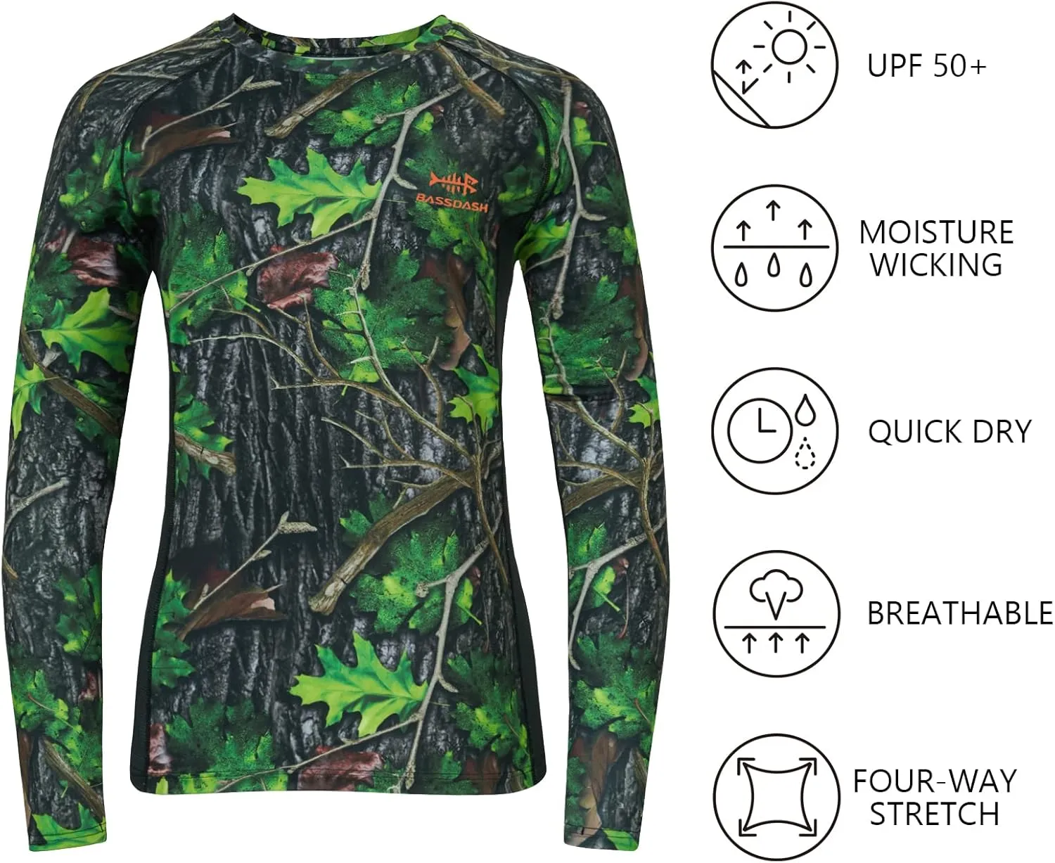 BASSDASH Women’s Camo Hunting Shirt Long Sleeve UPF 50  Sun Protection Performance Tee Fishing Hiking
