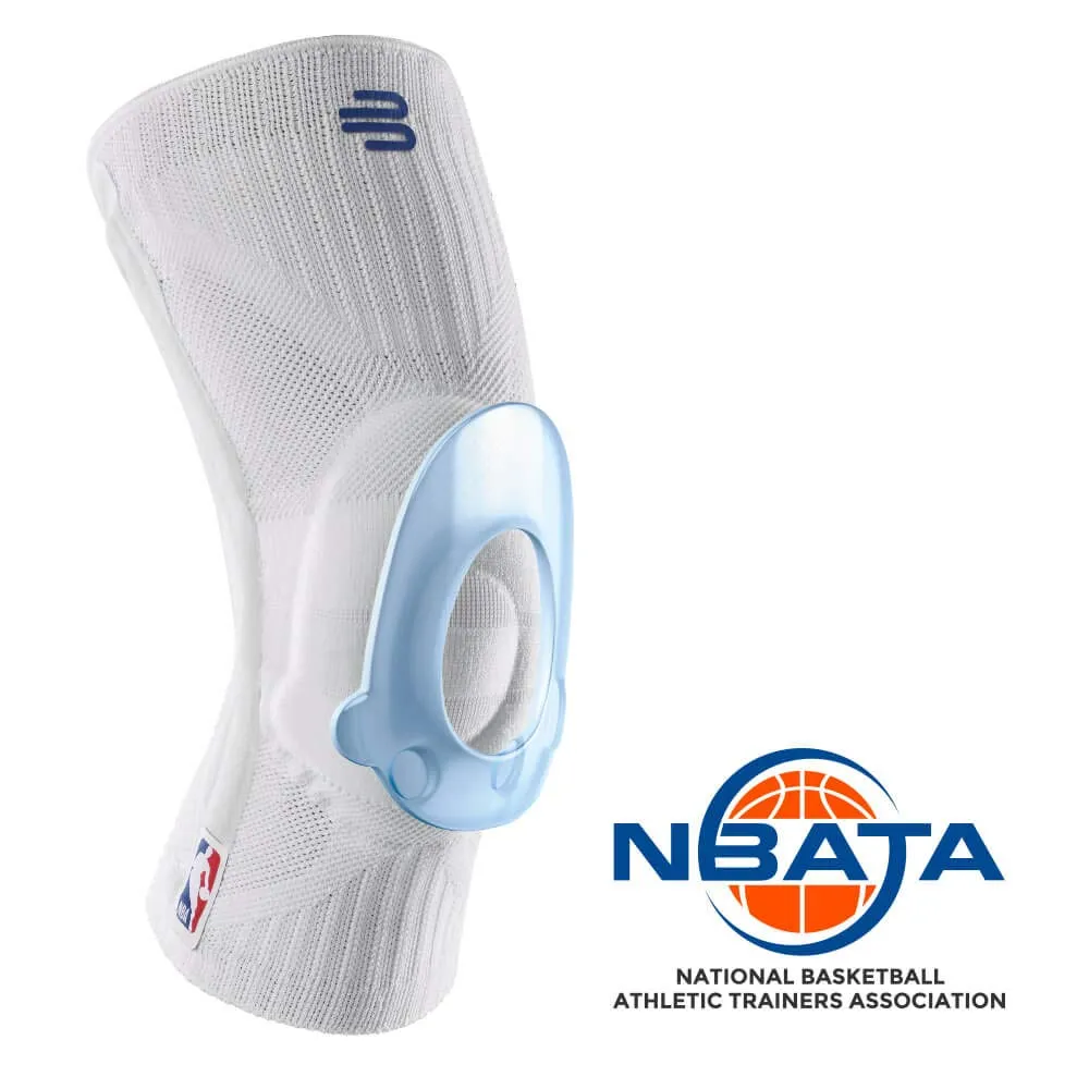Bauerfeind Sports Knee Support NBA - Officially Licensed Basketball Brace with Medical Compression - Sleeve Design with Omega Gel Pad for Pain Relief & Stabilization (White, XXL)