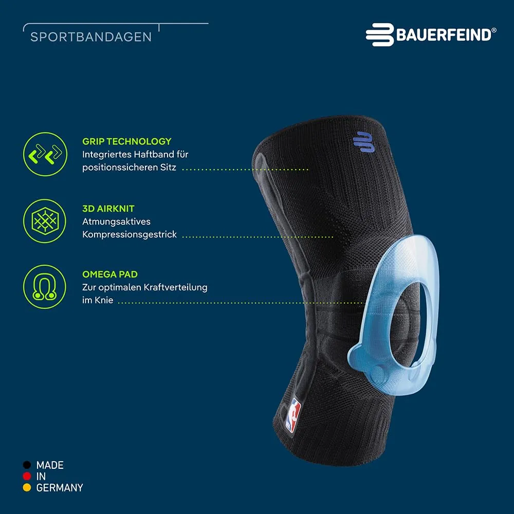 Bauerfeind Sports Knee Support NBA - Officially Licensed Basketball Brace with Medical Compression - Sleeve Design with Omega Gel Pad for Pain Relief & Stabilization (White, XXL)