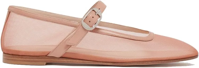 Beauty Cry Mary Janes Ballet Flats for Women Mesh Clear Tulle Ballerina Flat Shoes