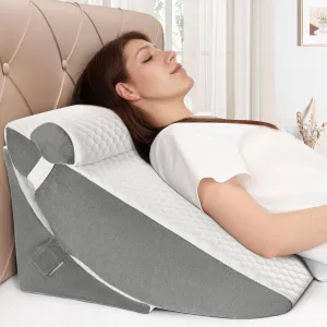 Bed Wedge Pillow for Sleeping, Adjustable Wedge Pillow Set for After Surgery, Elevated Triangle Pillow for Back Pain Relief, Acid Reflux, Leg Support, White/Gray