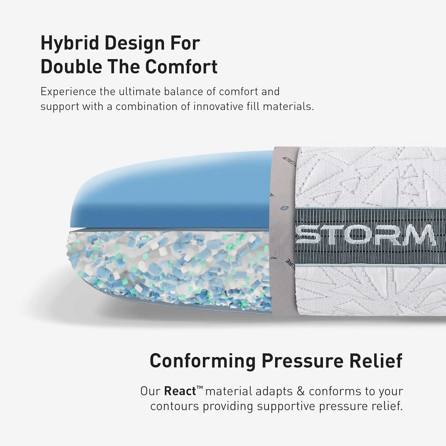 Bedgear Storm Cuddle Curve Performance Pillow - Size 2.0 - Cooling Bed Pillow for Side Sleepers - Medium Firmness- Washable and Removable Cover - 20" W x 26" L