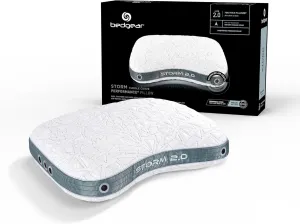 Bedgear Storm Cuddle Curve Performance Pillow - Size 2.0 - Cooling Bed Pillow for Side Sleepers - Medium Firmness- Washable and Removable Cover - 20" W x 26" L