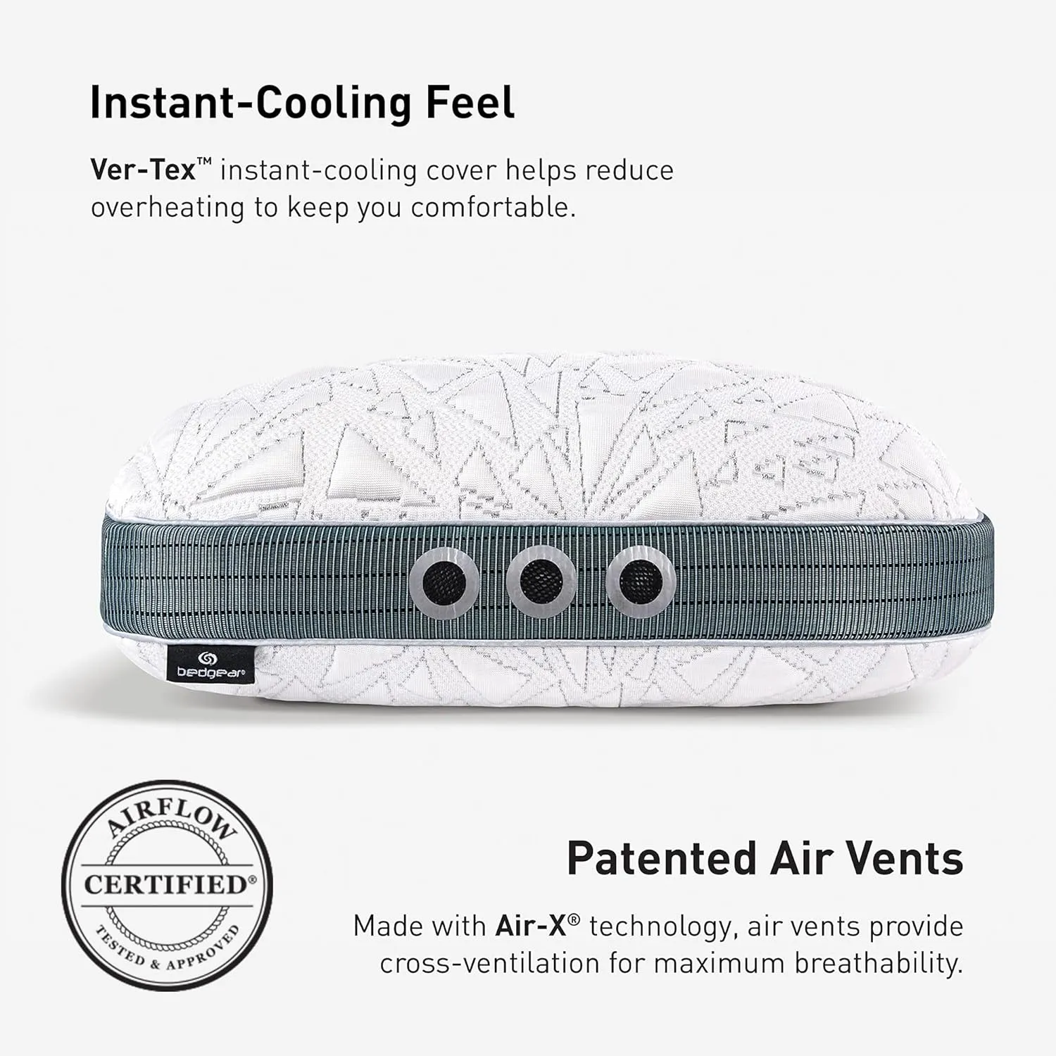 Bedgear Storm Cuddle Curve Performance Pillow - Size 2.0 - Cooling Bed Pillow for Side Sleepers - Medium Firmness- Washable and Removable Cover - 20" W x 26" L