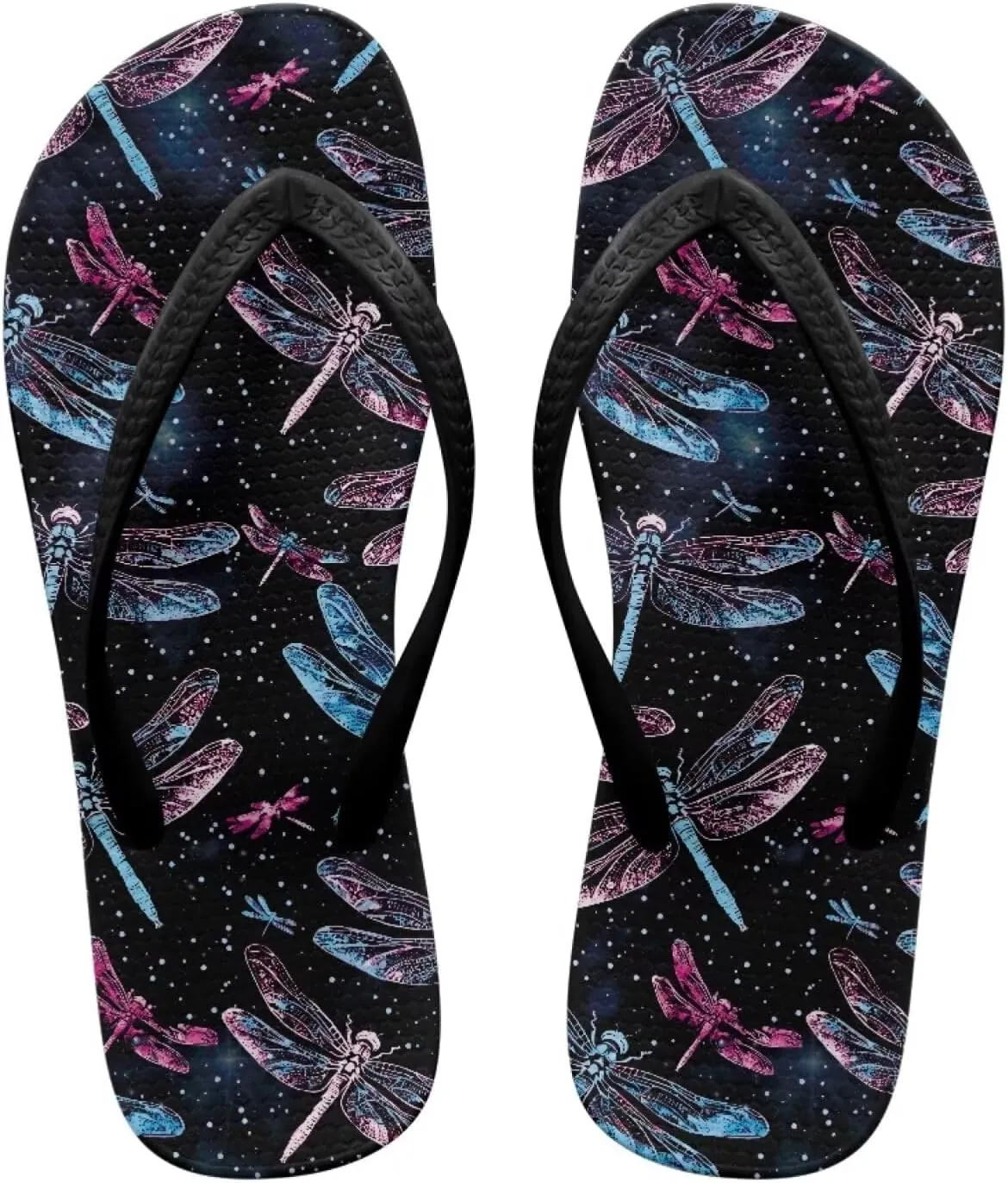 Bee Dragonfly Print Walking Flip Flops Shower Shoes for Women Beach Flat Sandals Thong Slippers
