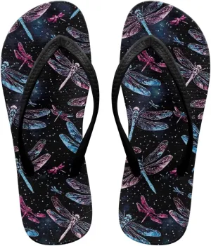 Bee Dragonfly Print Walking Flip Flops Shower Shoes for Women Beach Flat Sandals Thong Slippers
