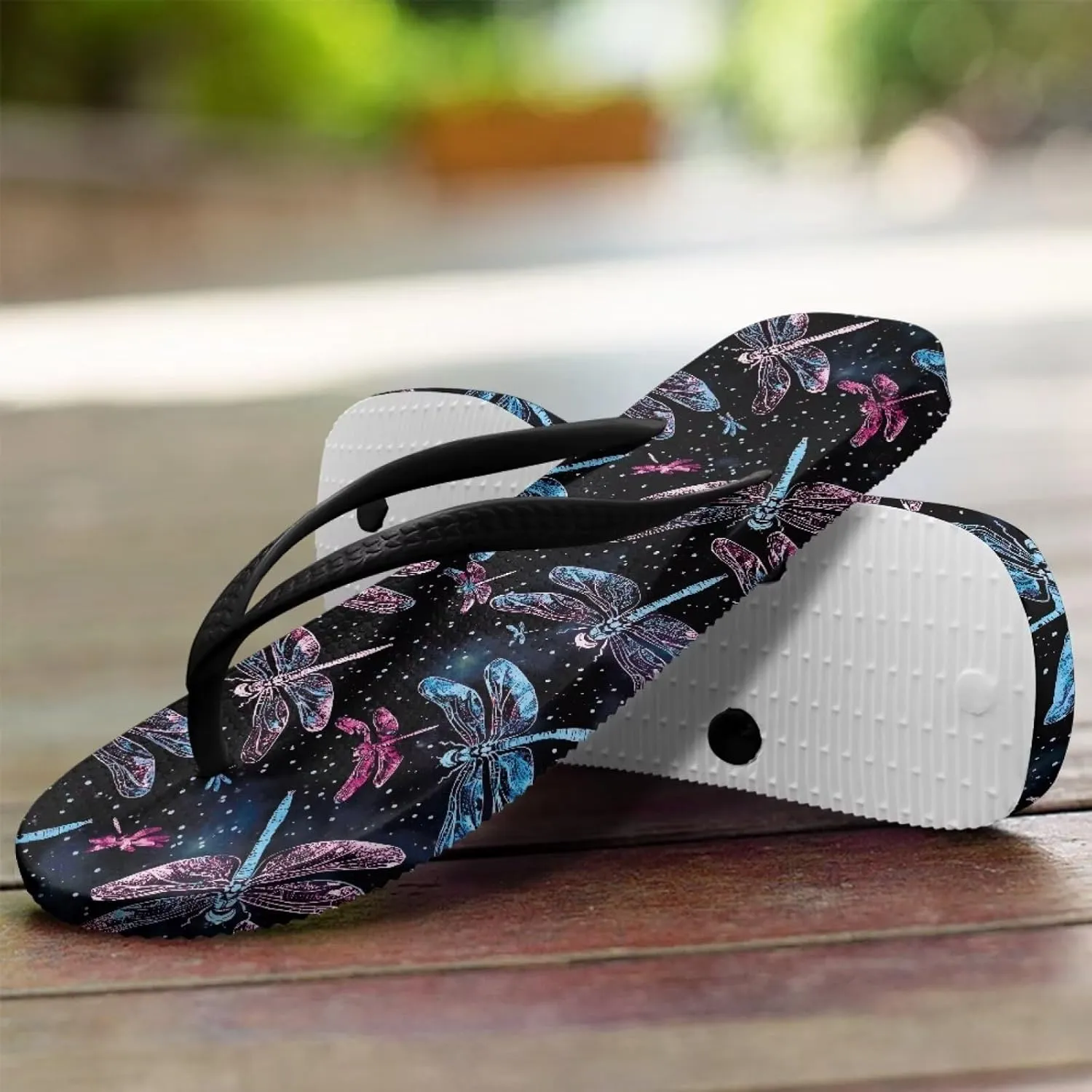 Bee Dragonfly Print Walking Flip Flops Shower Shoes for Women Beach Flat Sandals Thong Slippers