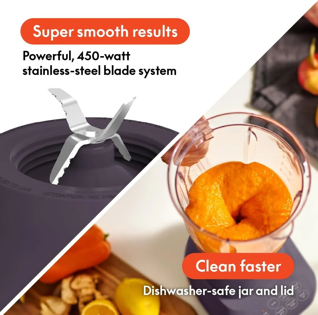 bella 10 Speed Countertop Blender, Juicer & Smoothie Maker, Fits-anywhere™ Kitchenware, Slim Flip & Store Design, Dishwasher Safe 48oz Capacity Pitcher & Lid, Stainless Steel Blade, 450 Watt, Plum