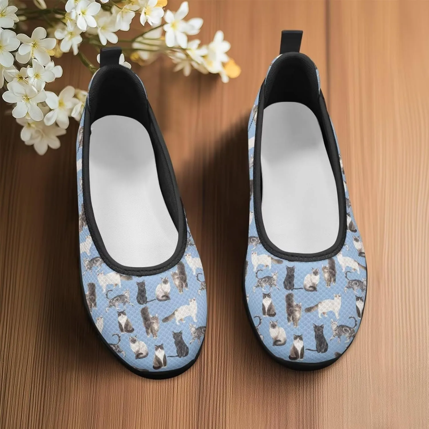 Binienty Women's Wide Toe Box Flats Slip on Dress Walking Comfort Shoe Breatheble Knit Ballet Flat for Women Outdoor