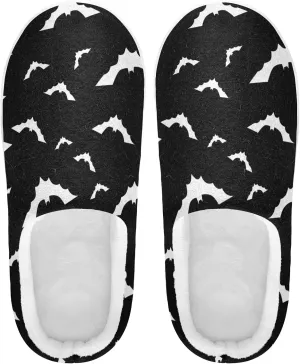 Black Bat Halloween House Slippers for Women Girls Winter Fuzzy Memory Foam Cozy Shoes for Men Slippers Indoor Outdoor Bedroom