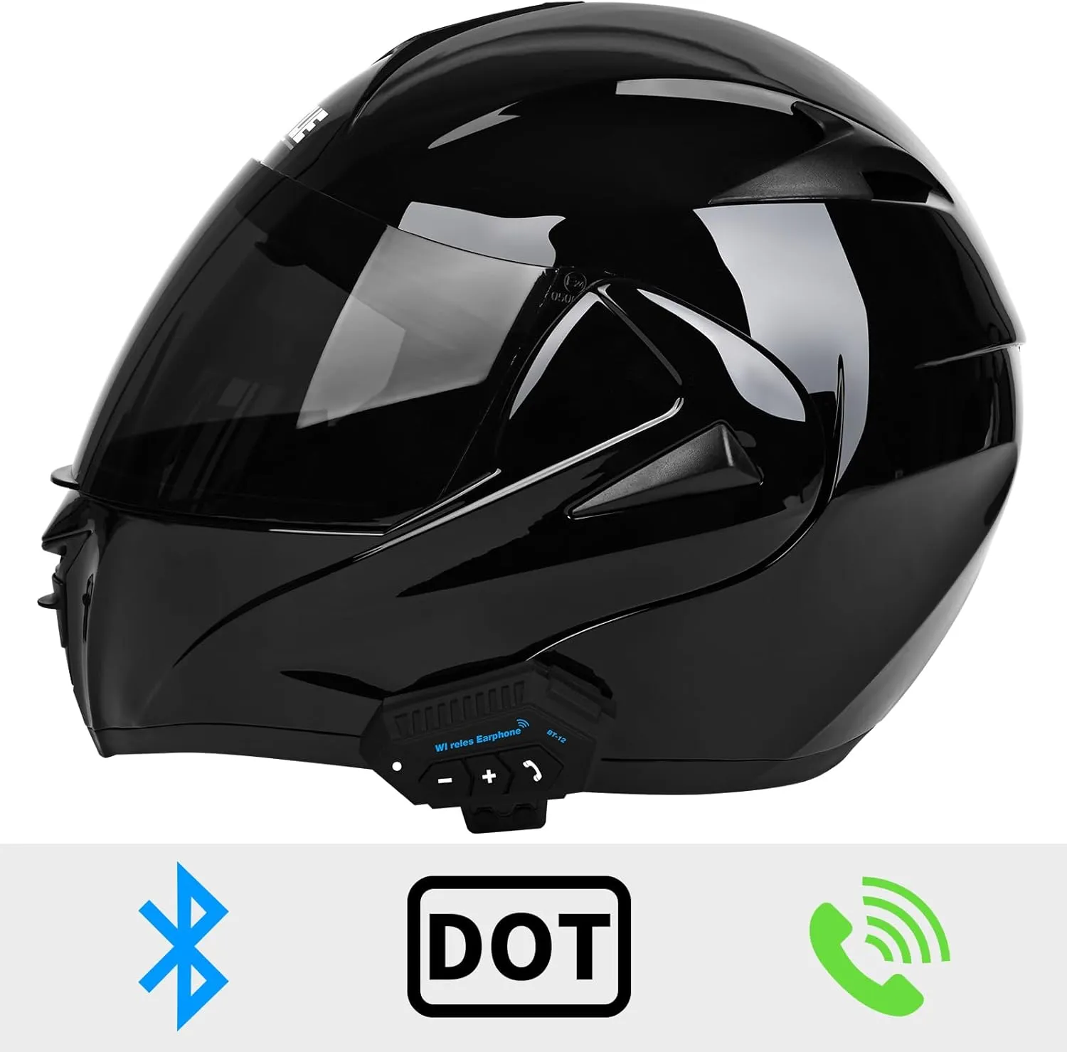 Bluetooth Modular Motorcycle Helmet DOT/ECE Approved Full Face Flip up Anti-Fog Double Visor Helmet Built-in Dual Speaker with Microphone for Adult Men and Women