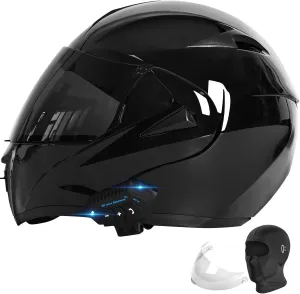 Bluetooth Modular Motorcycle Helmet DOT/ECE Approved Full Face Flip up Anti-Fog Double Visor Helmet Built-in Dual Speaker with Microphone for Adult Men and Women