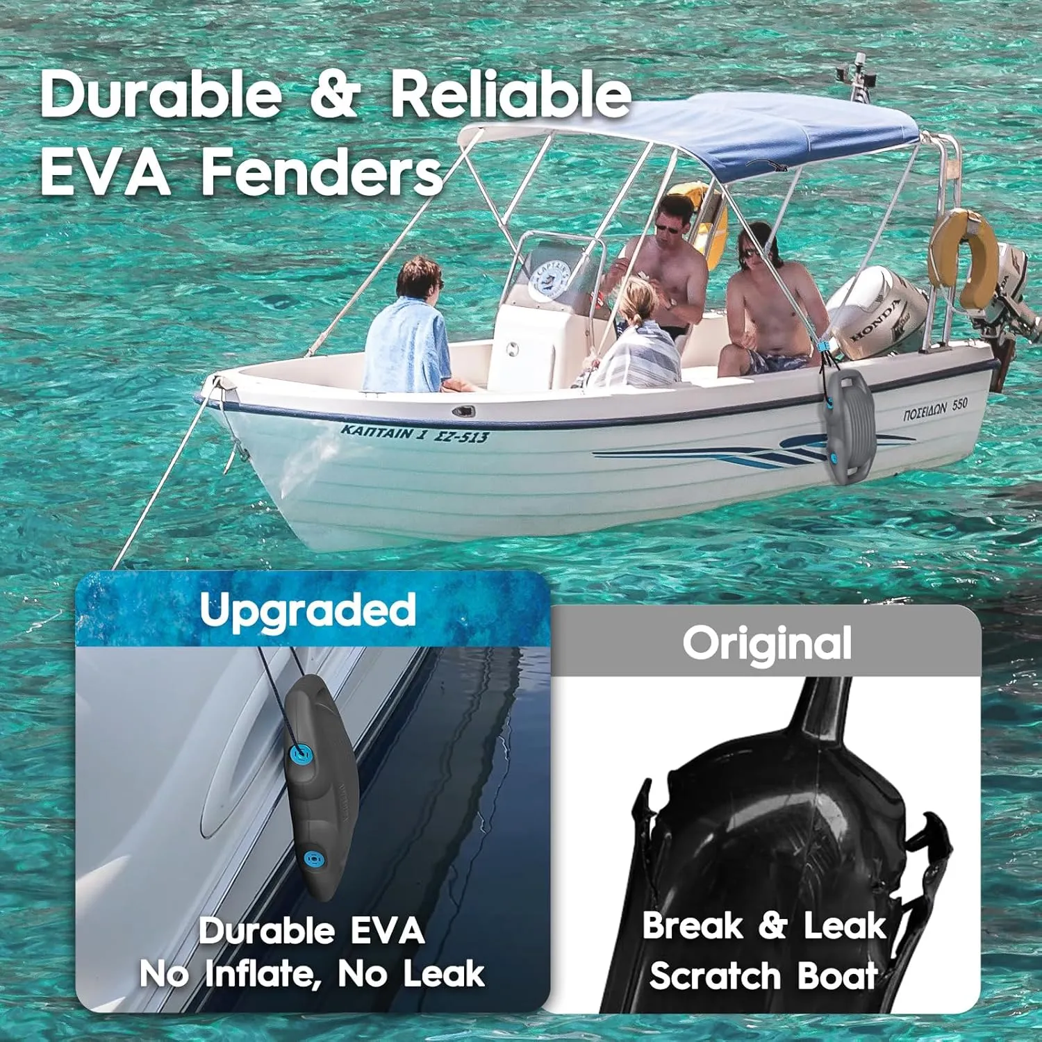 Boat Fenders Easy to Install Bumper for Docking Ideal Fender for Pontoon, Bass, Jet Ski and Fishing Boats