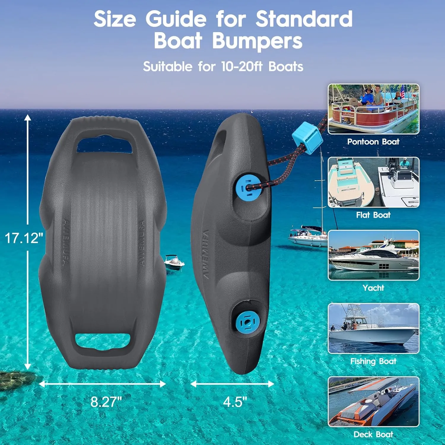 Boat Fenders Easy to Install Bumper for Docking Ideal Fender for Pontoon, Bass, Jet Ski and Fishing Boats