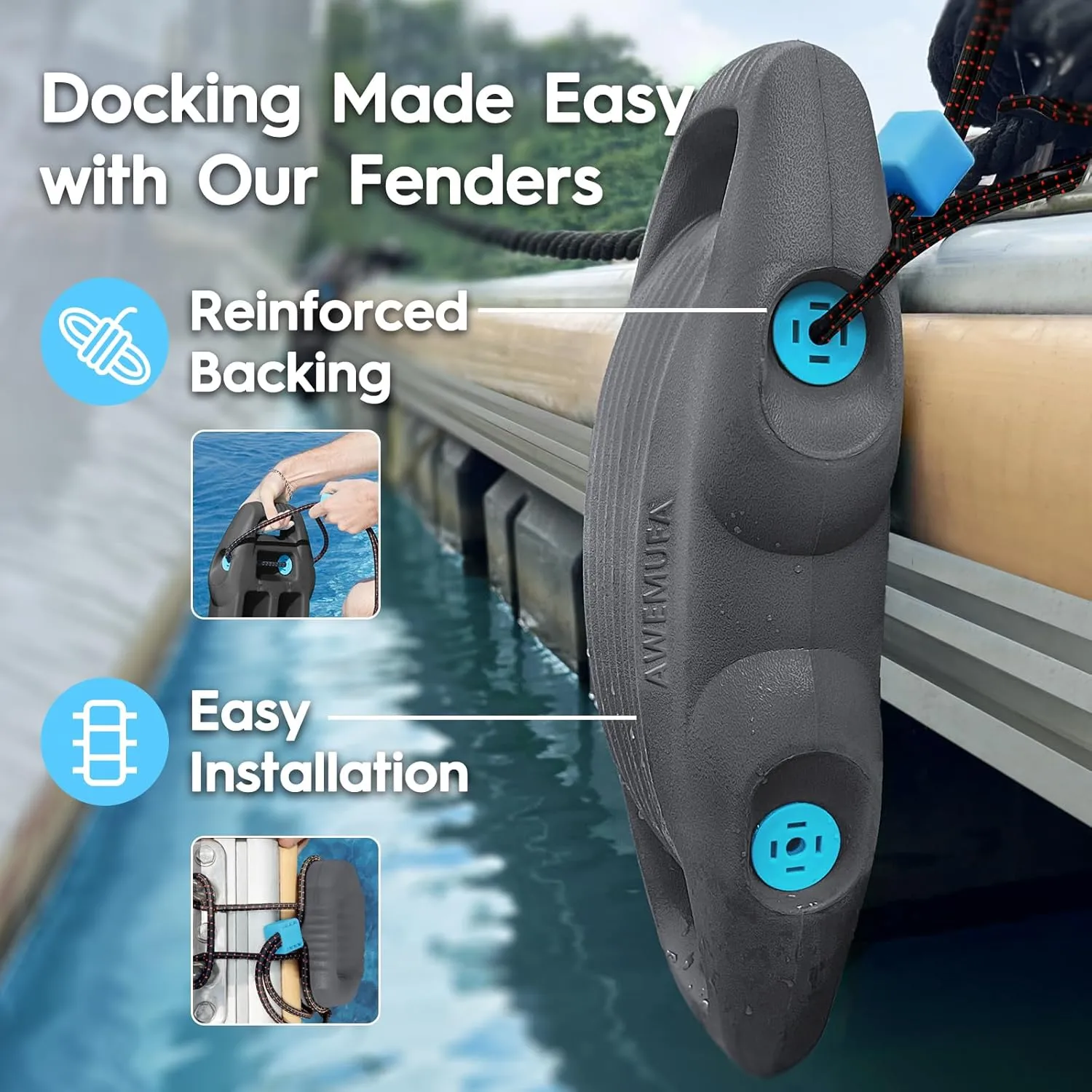 Boat Fenders Easy to Install Bumper for Docking Ideal Fender for Pontoon, Bass, Jet Ski and Fishing Boats
