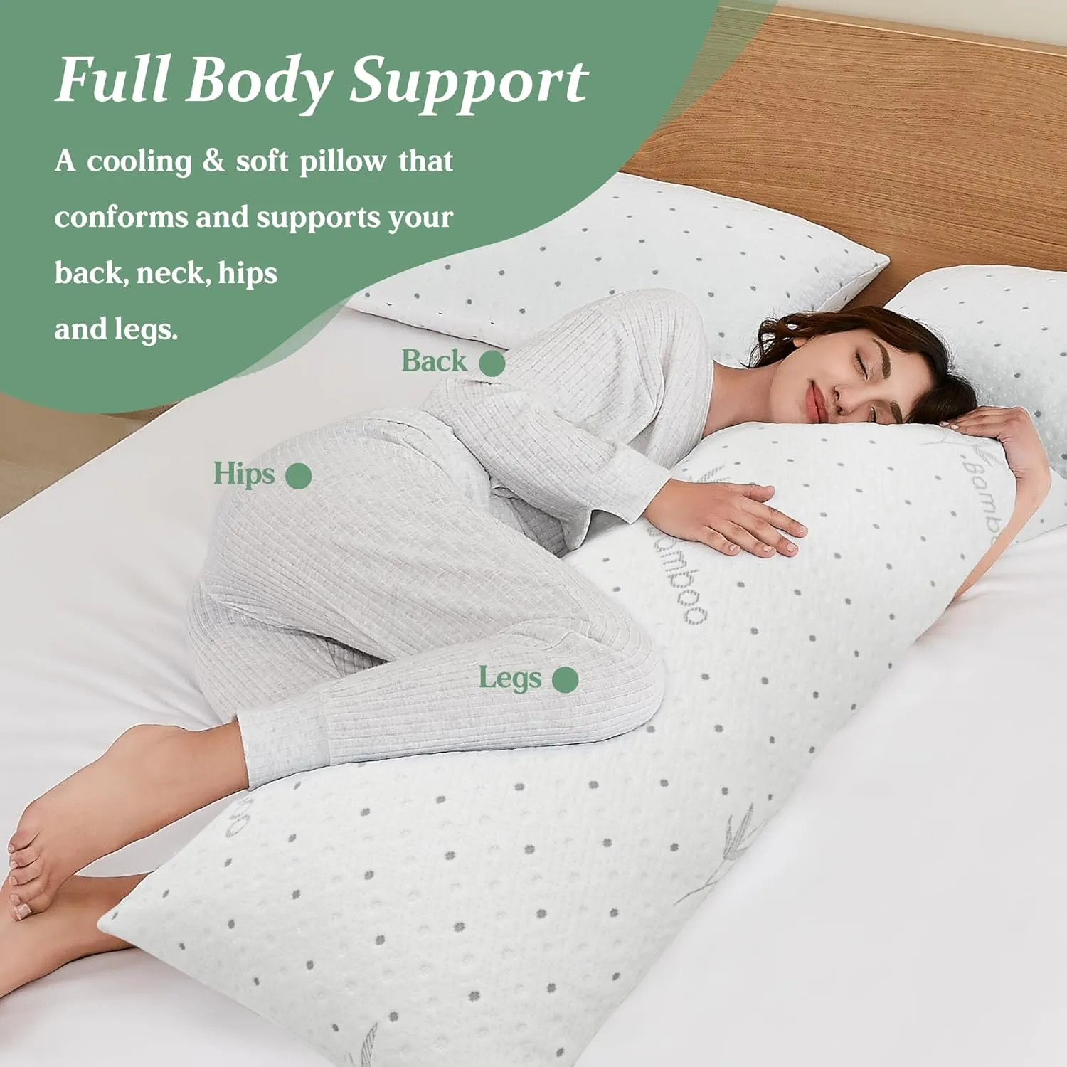 Body Pillow Firmer 3200g 100% Shredded Memory Foam Body Pillows for Adults Side Sleeper Pregnancy Full Body Pillow 20x54 inch Adjustable with Washable Viscose Made from Bamboo Cover