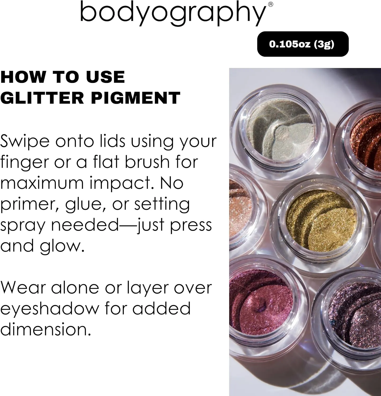 Bodyography Glitter Pigments (Flip Side): High Shine Glitter Shadow | Gluten-Free, Cruelty-Free