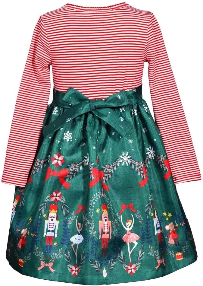 Bonnie Jean Girls 2T-16 Stripe Knit Shantung Nutcracker Christmas Dress