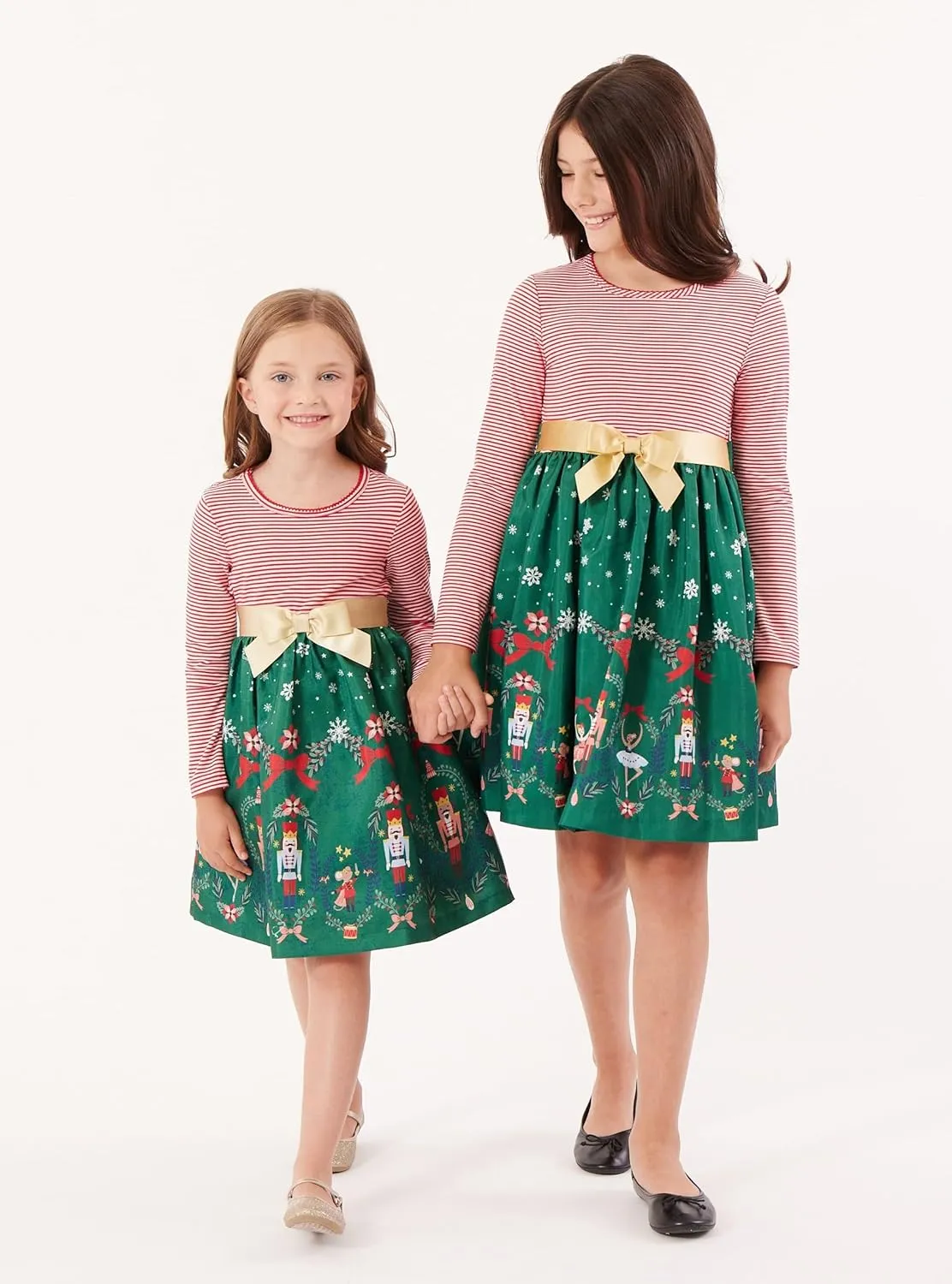 Bonnie Jean Girls 2T-16 Stripe Knit Shantung Nutcracker Christmas Dress