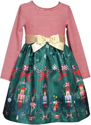 Bonnie Jean Girls 2T-16 Stripe Knit Shantung Nutcracker Christmas Dress