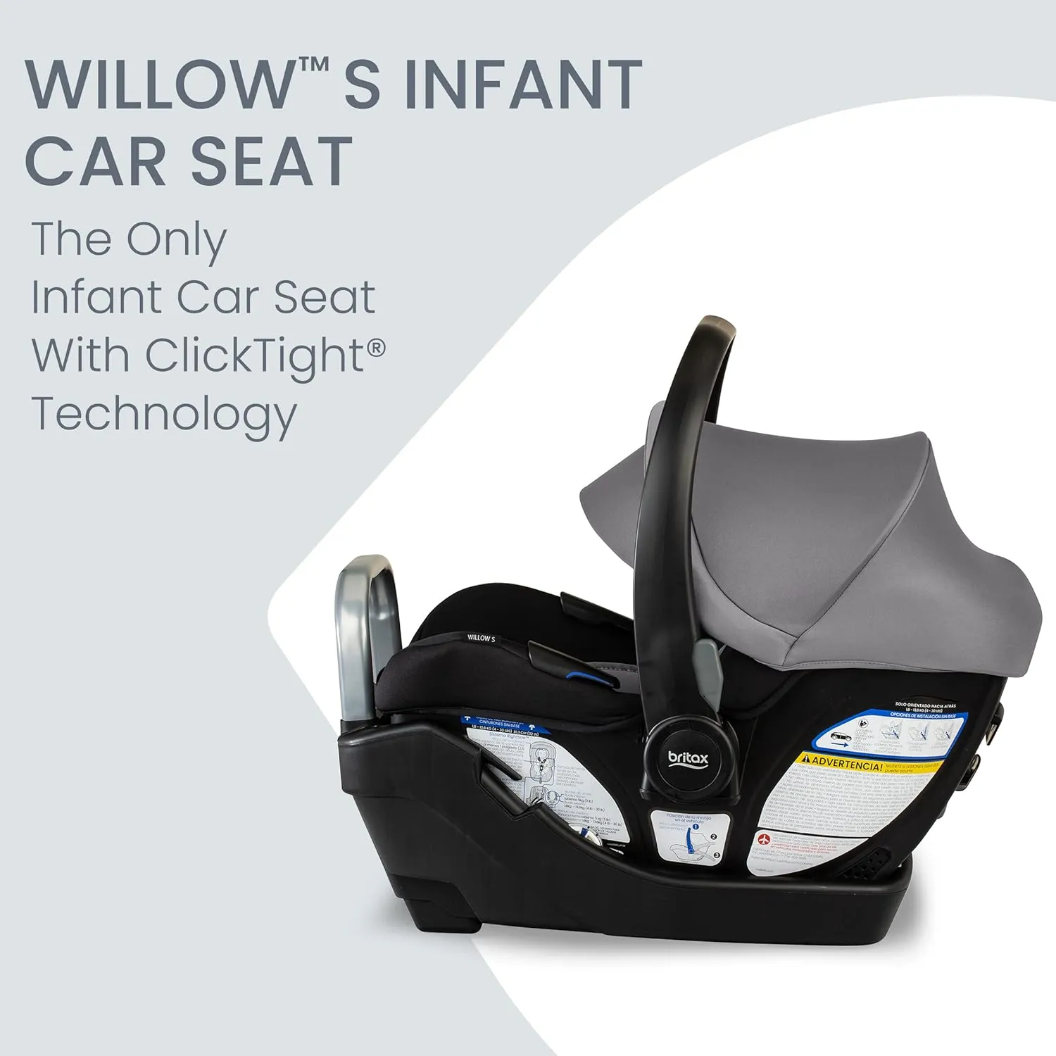 Britax Willow S Infant Car Seat with Alpine Base, ClickTight Technology, Rear Facing Car Seat with RightSize System, Graphite Onyx