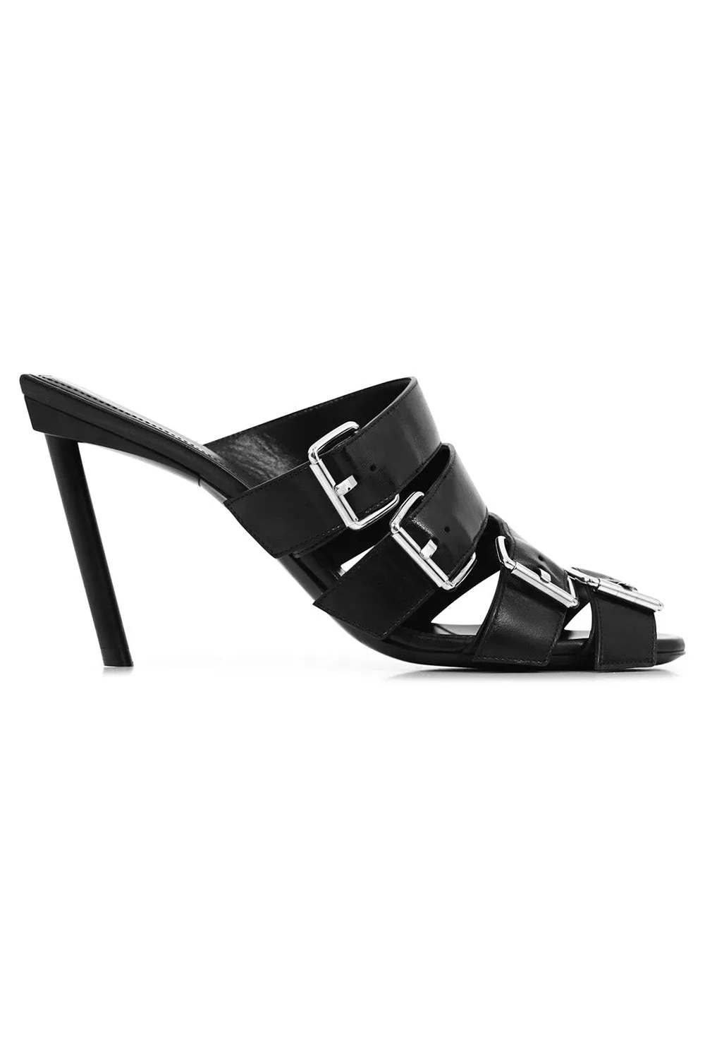 BUCKLE MULE 80MM BLACK/SILVER