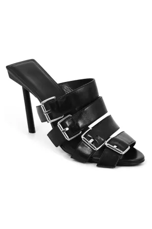 BUCKLE MULE 80MM BLACK/SILVER