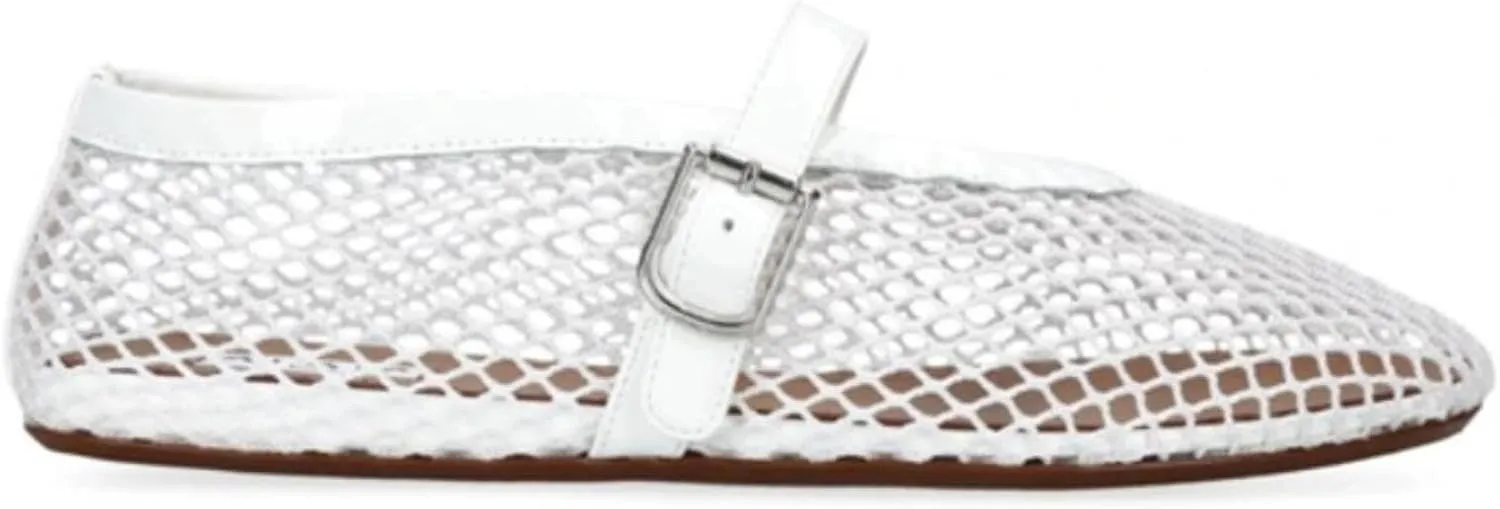 Buckle Strap Mesh Ballet Flats for Womens, Mary Jane Round Toe Slip On Dress Ballerinas Soft Shoes