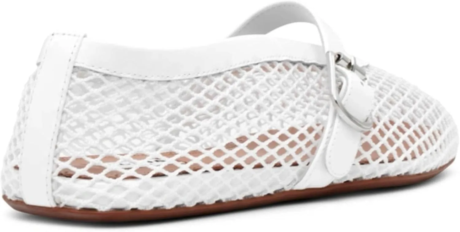 Buckle Strap Mesh Ballet Flats for Womens, Mary Jane Round Toe Slip On Dress Ballerinas Soft Shoes