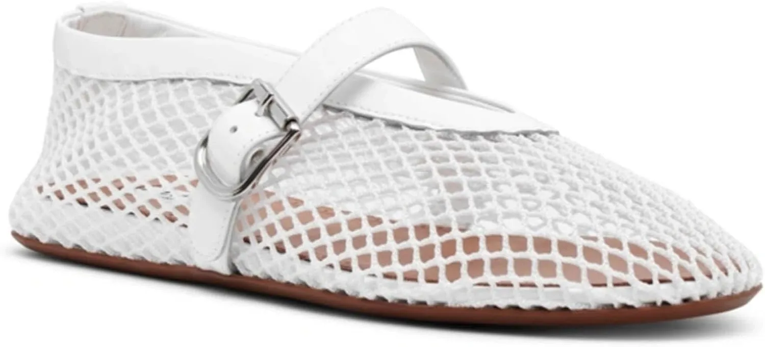 Buckle Strap Mesh Ballet Flats for Womens, Mary Jane Round Toe Slip On Dress Ballerinas Soft Shoes
