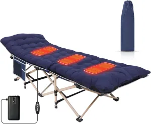 Camping Cot, Heated Camping Cot Folding Cot for Adults with Heated Mattress, Folding Bed, Carry Bag, Pillow & Side Mesh Holders Holds Weights Up to 500Lbs (Set of 1 Grey   Set of 1 Blue)