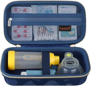 Canboc Carrying Case for Asthma Inhaler, Handheld Spacer for Kids and Adults, Face Masks, Inhaler Spacer Case with Mesh Pocket fit Medicine and Other Essentials, Blue (Case Only)