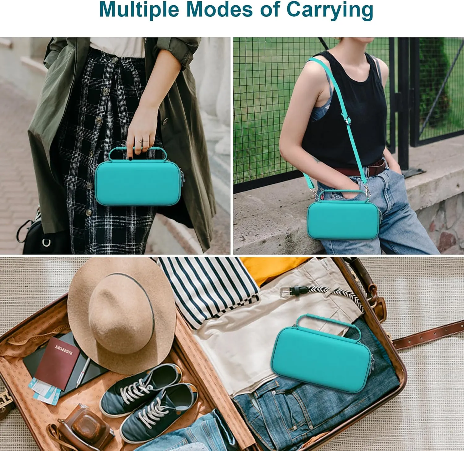 Canboc Carrying Case for Ceptics Universal Travel Adapter Kit, World Travel Adapter Kit Box with Removable Shoulder Strap, Zipper Mesh Bag fit USB Cable, Turquoise (Case Only)