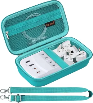 Canboc Carrying Case for Ceptics Universal Travel Adapter Kit, World Travel Adapter Kit Box with Removable Shoulder Strap, Zipper Mesh Bag fit USB Cable, Turquoise (Case Only)