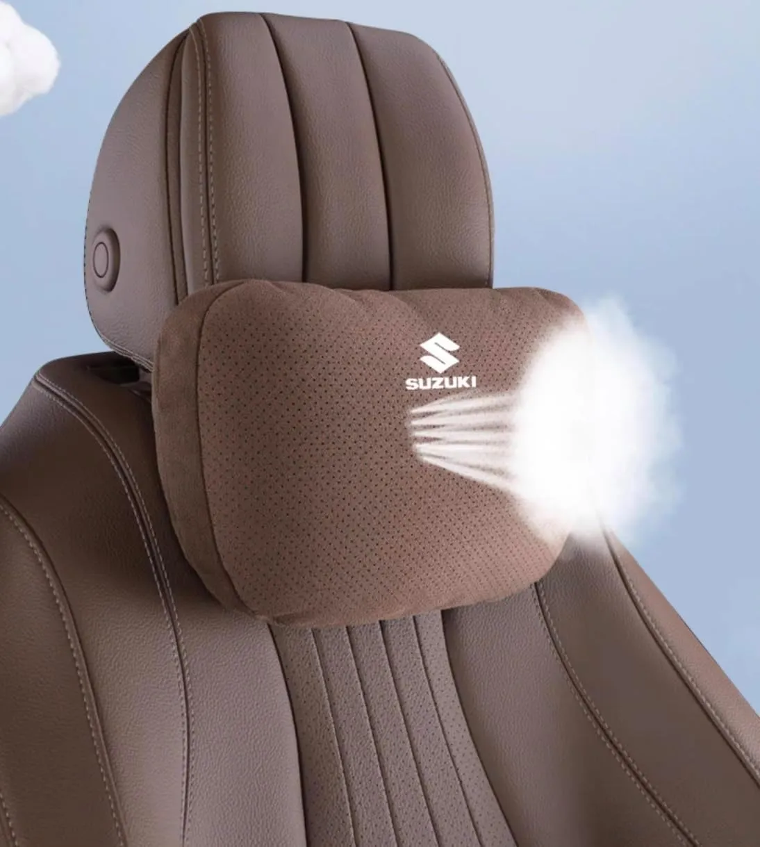 Car Headrest and Lumbar Support Cushion for Suzuki Vitra Tianyu SX4 Swift Alto, Neck Pillow Lumbar Support Pillow with Adjustable Strap Breathable Comfortable Removable,2PCS-C Brown