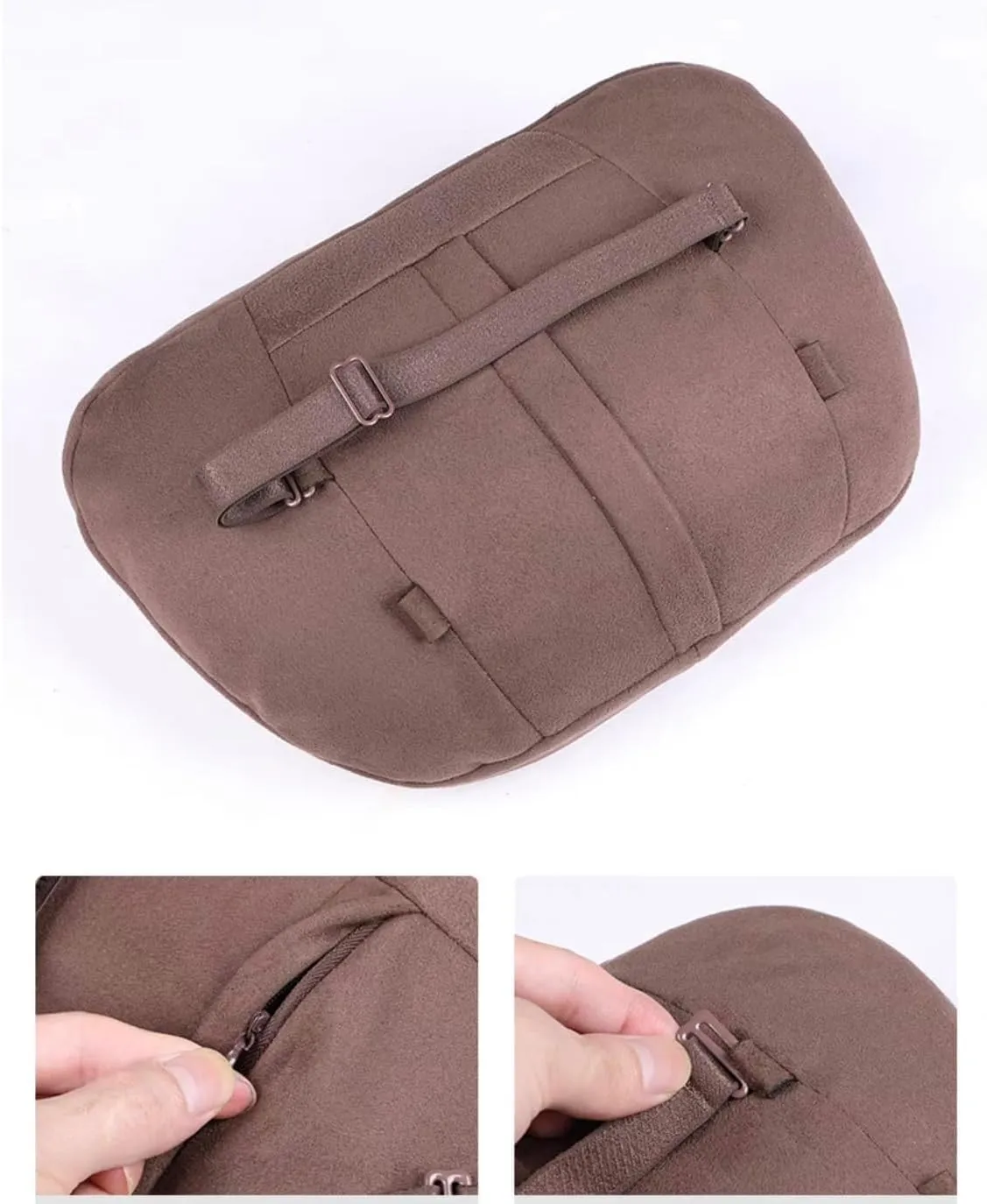 Car Headrest and Lumbar Support Cushion for Suzuki Vitra Tianyu SX4 Swift Alto, Neck Pillow Lumbar Support Pillow with Adjustable Strap Breathable Comfortable Removable,2PCS-C Brown