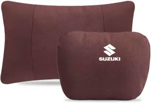 Car Headrest and Lumbar Support Cushion for Suzuki Vitra Tianyu SX4 Swift Alto, Neck Pillow Lumbar Support Pillow with Adjustable Strap Breathable Comfortable Removable,2PCS-C Brown