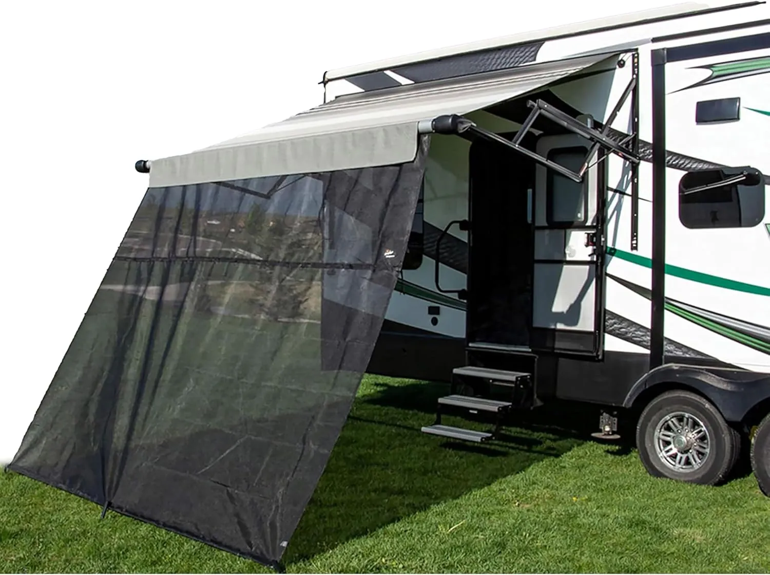 Carefree Of Colorado Drop RV Awning EZ ZipBlocker - Black Mesh RV Awning Shade Screen, Canopy Sun Blocker, Camper Accessory for Front Patio (15' x 9')