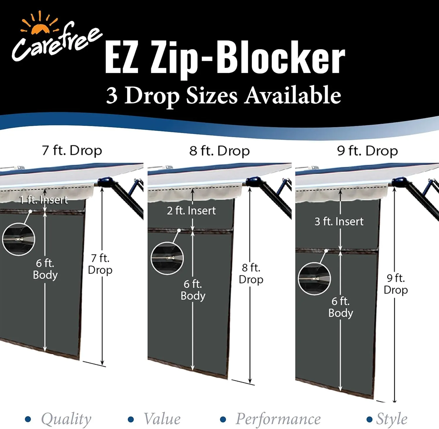Carefree Of Colorado Drop RV Awning EZ ZipBlocker - Black Mesh RV Awning Shade Screen, Canopy Sun Blocker, Camper Accessory for Front Patio (15' x 9')