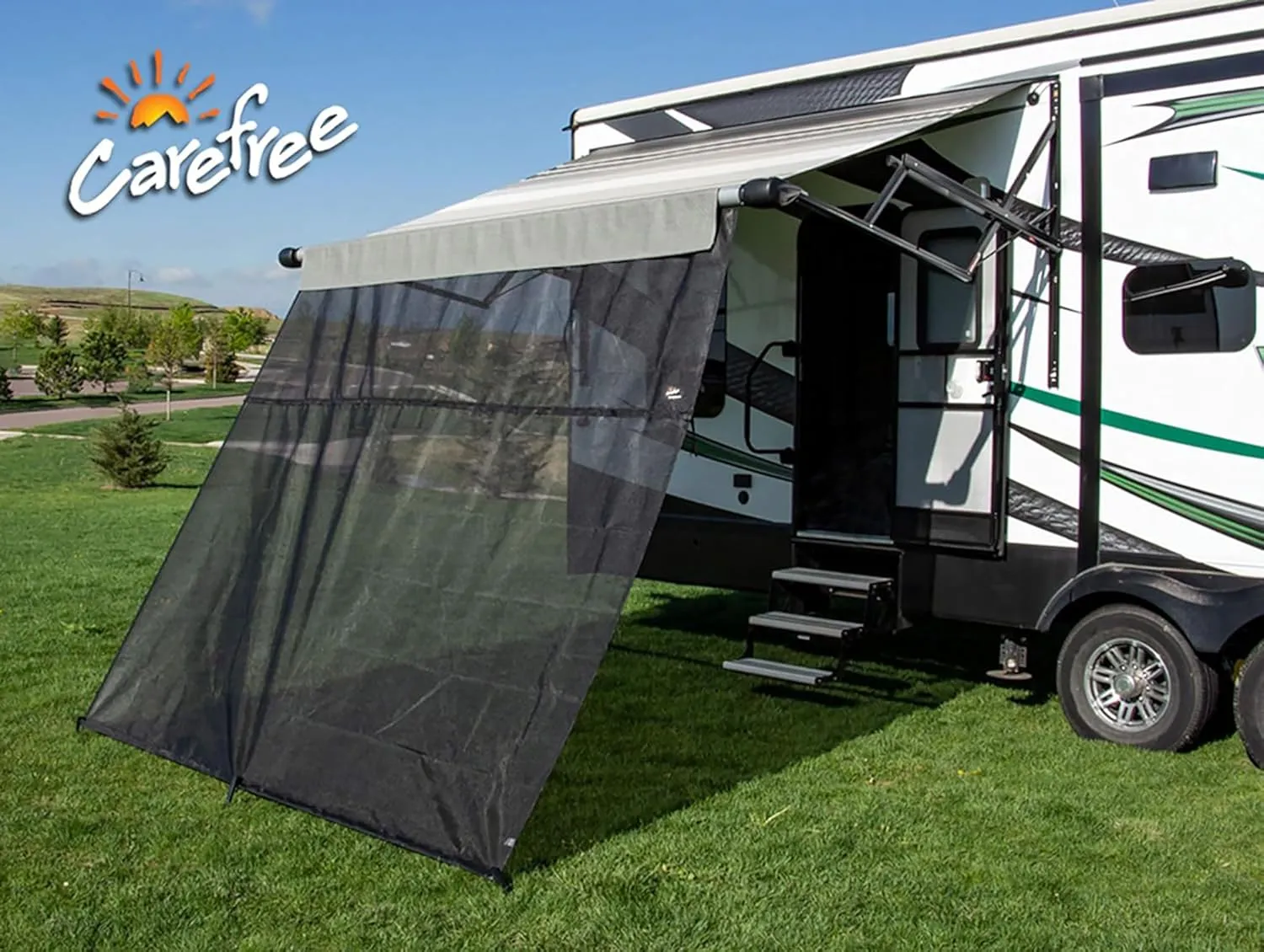 Carefree Of Colorado Drop RV Awning EZ ZipBlocker - Black Mesh RV Awning Shade Screen, Canopy Sun Blocker, Camper Accessory for Front Patio (15' x 9')