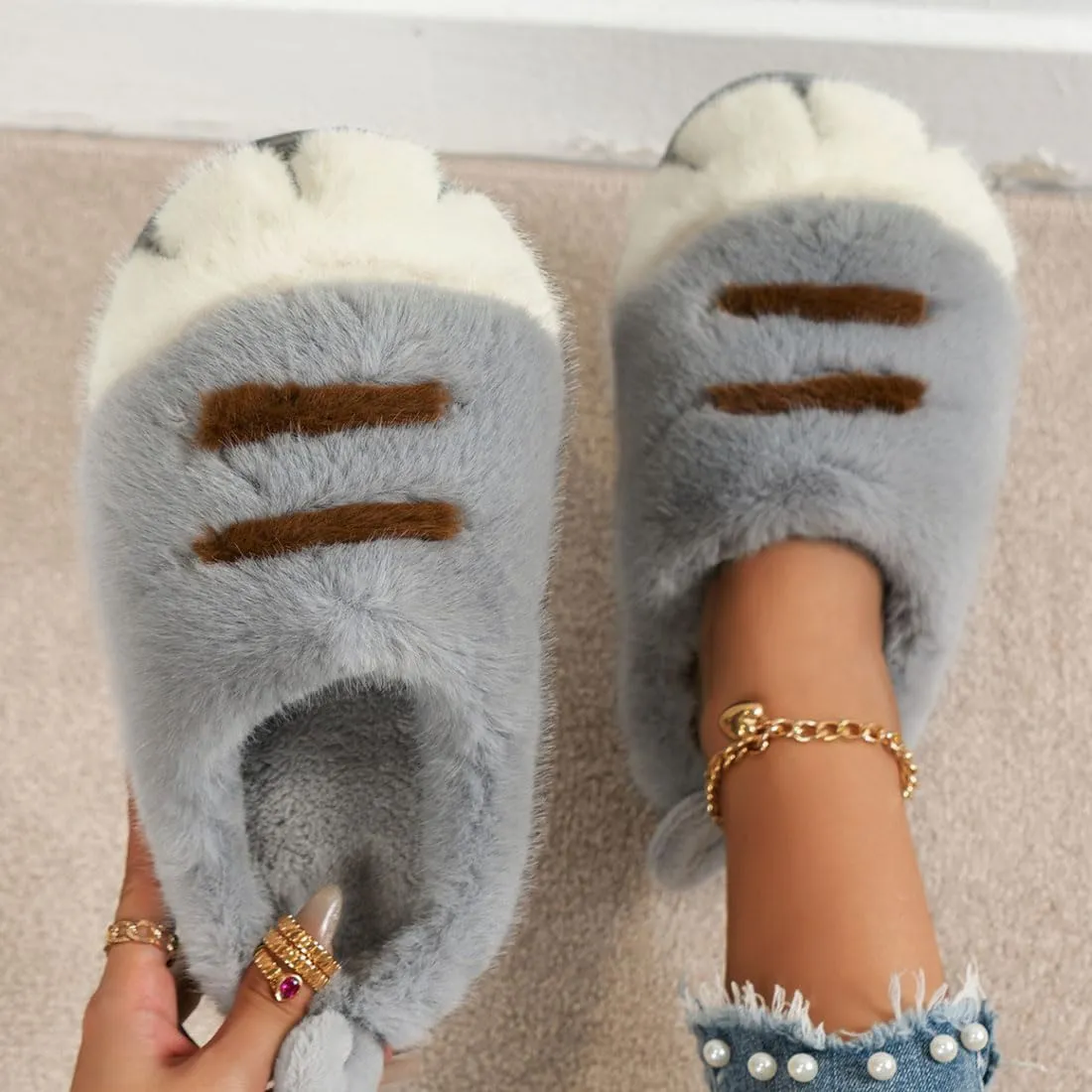 Cat Paw Slippers, Winter Warm Platform Cat Feet Slippers, Cute Fluffy Animal Cat Paw Slippers for Women